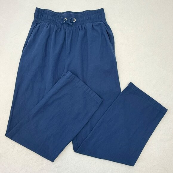 Elastic Drawstring Cotton/Flax Pants Women S Blue - Picture 1 of 7